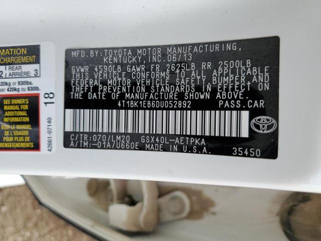 Photo 10 from auction – 2013 TOYOTA AVALON BAS with VIN 4T1BK1EB6DU052892