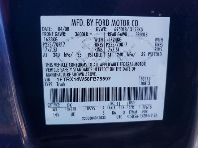 Photo 10 from auction – 2008 FORD F150 with VIN 1FTRX14W58FB78597