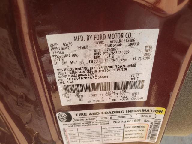 Photo 10 from auction – 2010 FORD F150 SUPER with VIN 1FTEW1C87AFC54881
