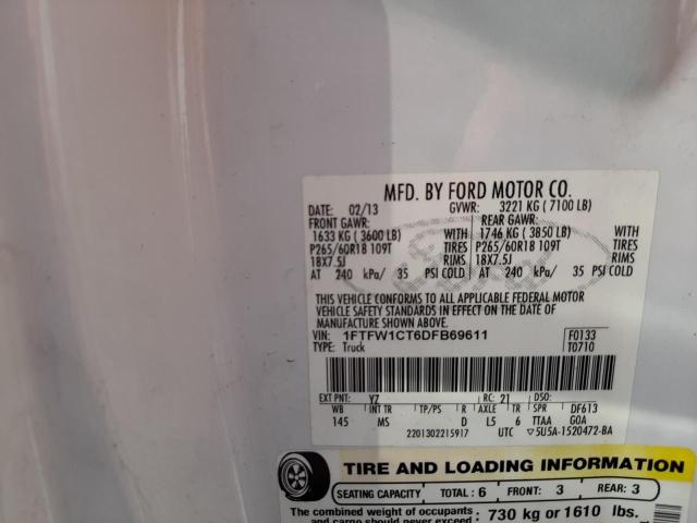 Photo 10 from auction – 2013 FORD F150 SUPER with VIN 1FTFW1CT6DFB69611