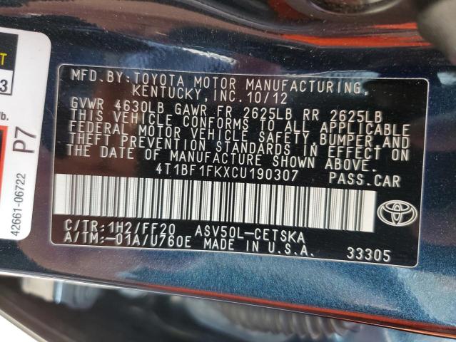 Zdjęcie 10 z aukcji – 2012 TOYOTA CAMRY BASE z VIN 4T1BF1FKXCU190307