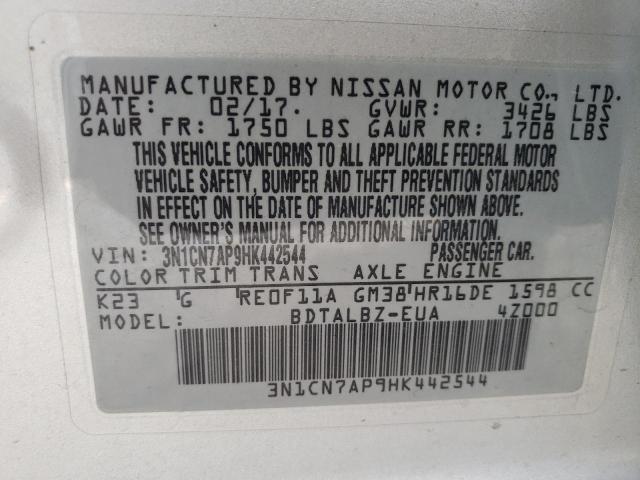 Photo 10 from auction – 2017 NISSAN VERSA S with VIN 3N1CN7AP9HK442544