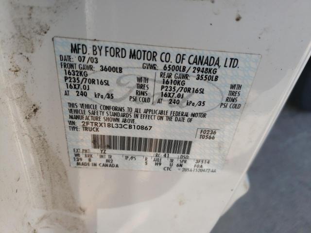 Photo 10 from auction – 2003 FORD F150 with VIN 2FTRX18L33CB10867