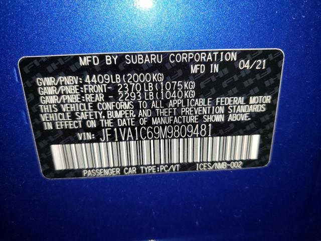 Photo 10 from auction – 2021 SUBARU WRX PREMIU with VIN JF1VA1C69M9809481