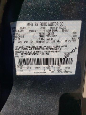 Photo 10 from auction – 2009 FORD ESCAPE XLT with VIN 1FMCU93G19KC58118
