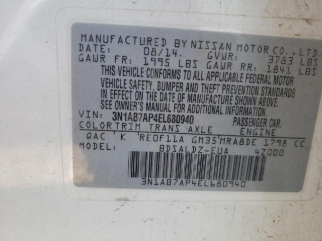 Photo 10 from auction – 2014 NISSAN SENTRA S with VIN 3N1AB7AP4EL680940