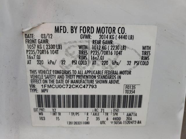 Photo 10 from auction – 2012 FORD ESCAPE XLS with VIN 1FMCU0C72CKC47793