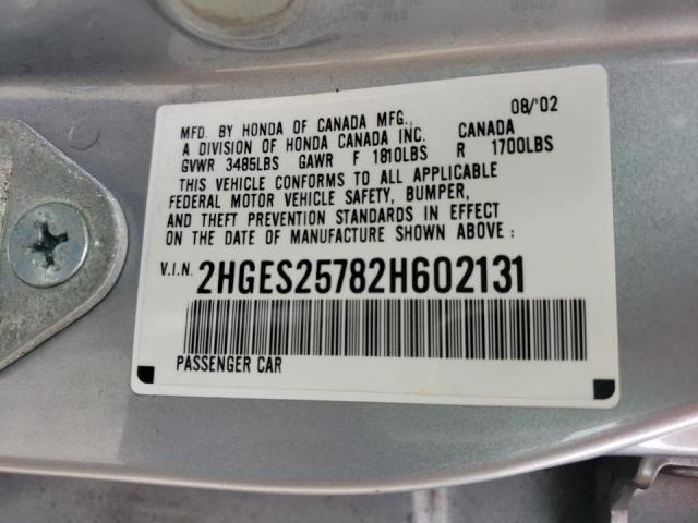 Photo 10 from auction – 2002 HONDA CIVIC EX with VIN 2HGES25782H602131