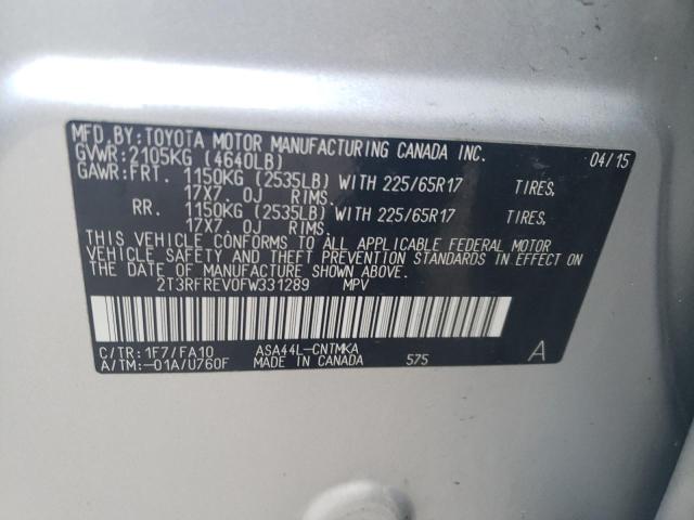 Photo 10 from auction – 2015 TOYOTA RAV4 XLE with VIN 2T3RFREV0FW331289