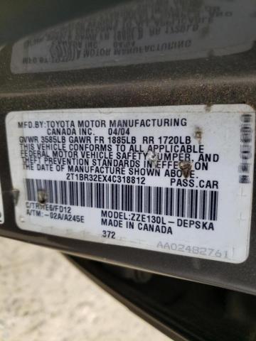 Photo 10 from auction – 2004 TOYOTA COROLLA CE with VIN 2T1BR32EX4C318812