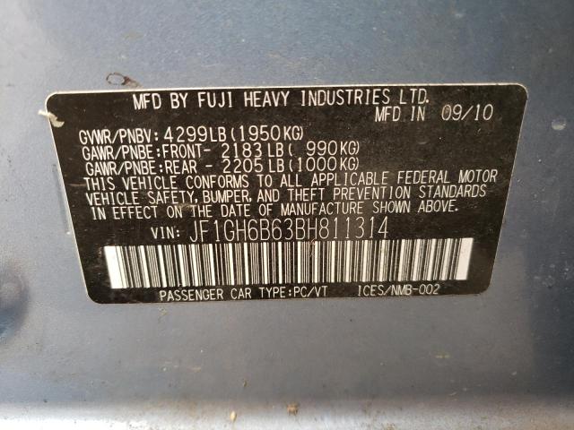 Photo 10 from auction – 2011 SUBARU IMPREZA 2. with VIN JF1GH6B63BH811314