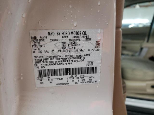 Photo 10 from auction – 2010 FORD ESCAPE XLT with VIN 1FMCU0D72AKB76784