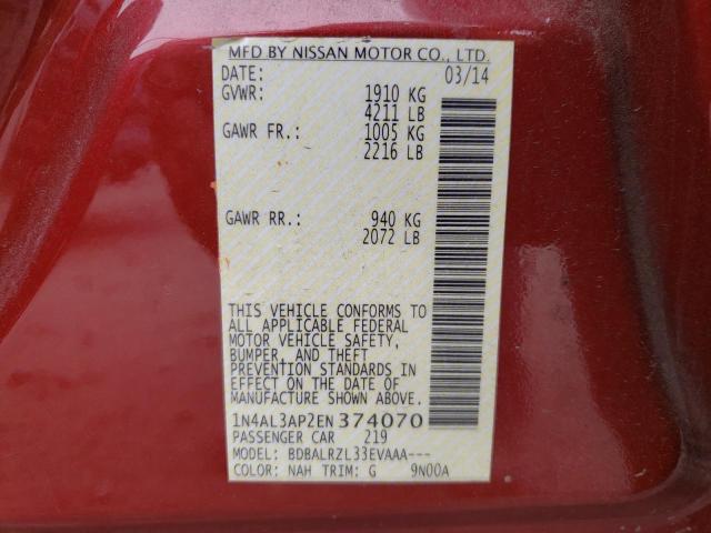 Photo 10 from auction – 2014 NISSAN ALTIMA 2.5 with VIN 1N4AL3AP2EN374070