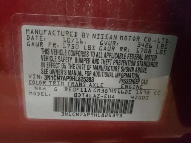 Photo 10 from auction – 2017 NISSAN VERSA S with VIN 3N1CN7AP9HL825393