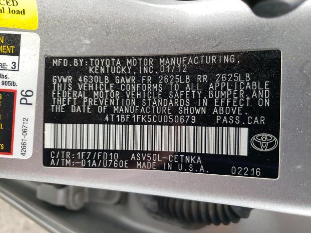 Фото 10 с аукциона – 2012 TOYOTA CAMRY BASE с VIN 4T1BF1FK5CU050679