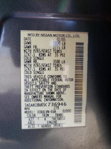 Photo 10 from auction – 2005 NISSAN PATHFINDER with VIN 5N1AR18U05C736946