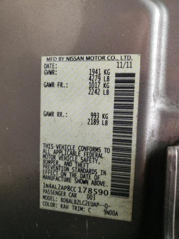 Photo 10 from auction – 2012 NISSAN ALTIMA BAS with VIN 1N4AL2AP8CC178590