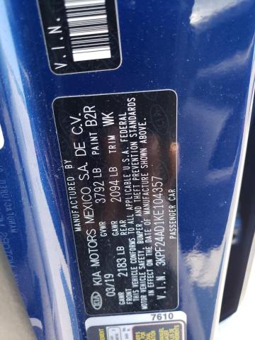 Photo 10 from auction – 2019 KIA FORTE FE with VIN 3KPF24AD1KE104357