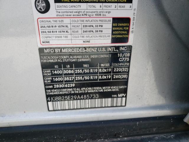 Photo 10 from auction – 2009 MERCEDES-BENZ ML with VIN 4JGBB25E29A485733