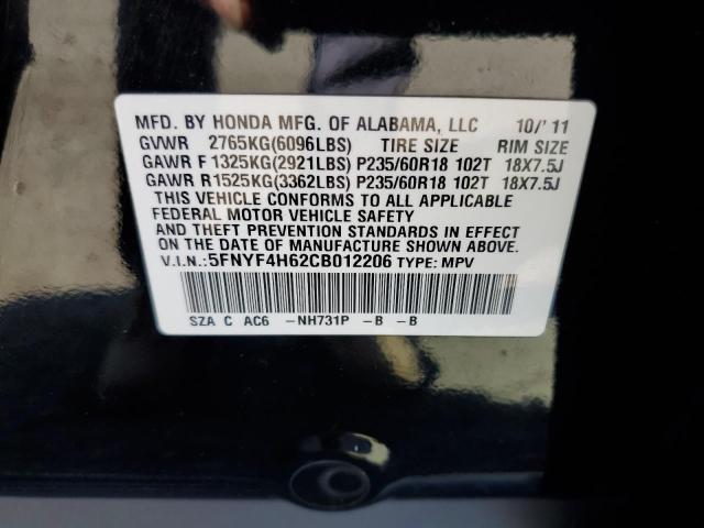 Photo 10 from auction – 2012 HONDA PILOT EXL with VIN 5FNYF4H62CB012206