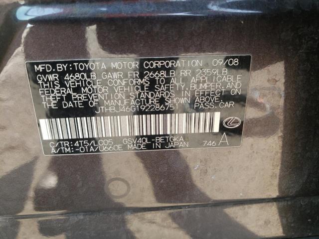 Photo 10 from auction – 2009 LEXUS ES 350 with VIN JTHBJ46G192286751