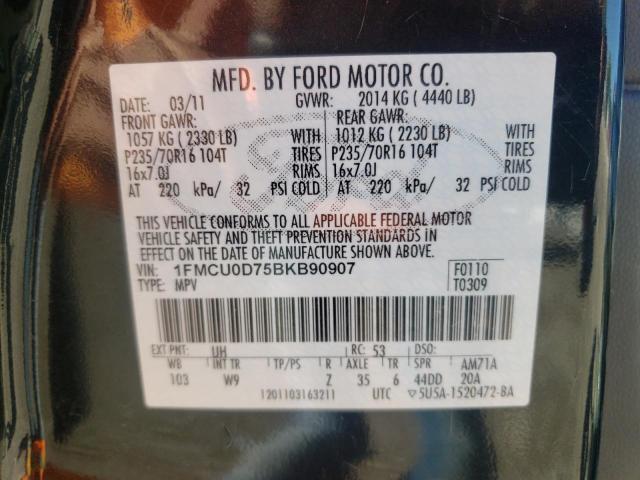 Photo 10 from auction – 2011 FORD ESCAPE XLT with VIN 1FMCU0D75BKB90907