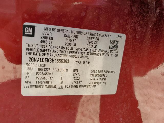 Photo 10 from auction – 2017 CHEVROLET EQUINOX LT with VIN 2GNALCEK8H1556393