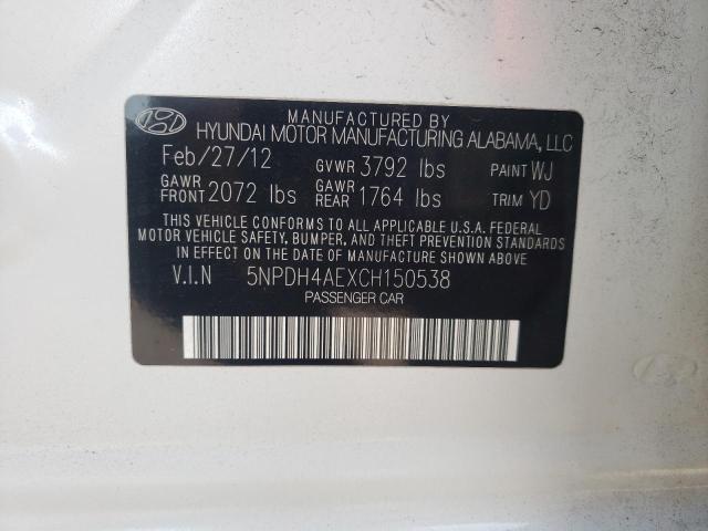 Photo 10 from auction – 2012 HYUNDAI ELANTRA GL with VIN 5NPDH4AEXCH150538