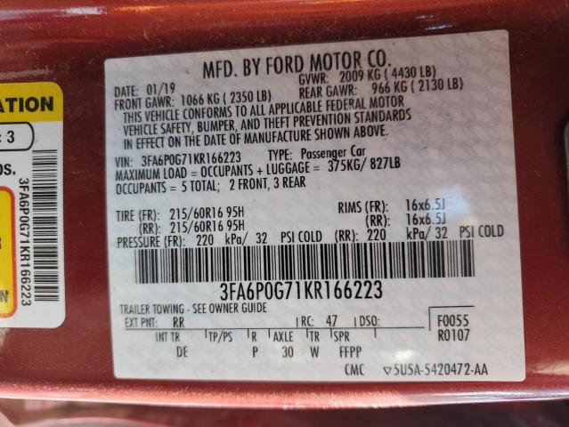 Photo 10 from auction – 2019 FORD FUSION S with VIN 3FA6P0G71KR166223
