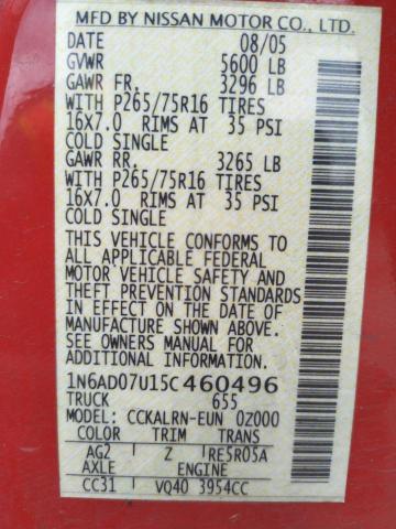Photo 10 from auction – 2005 NISSAN FRONTIER C with VIN 1N6AD07U15C460496