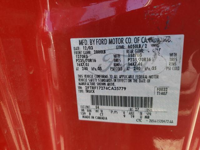 Photo 10 from auction – 2004 FORD F-150 HERI with VIN 2FTRF17274CA35779