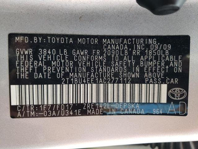 Photo 10 from auction – 2010 TOYOTA COROLLA BA with VIN 2T1BU4EE1AC277112