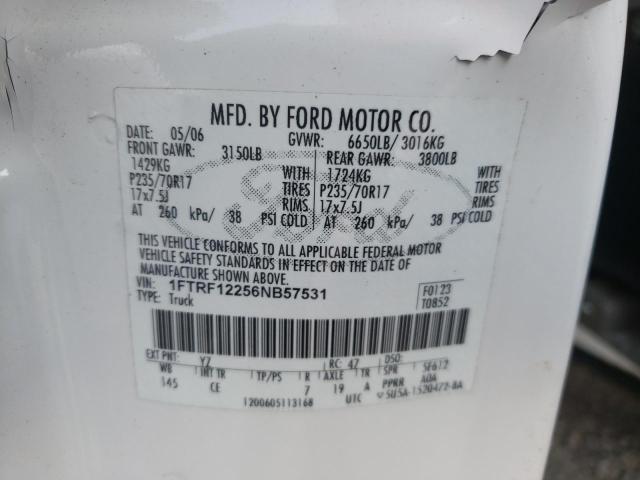 Photo 10 from auction – 2006 FORD F150 with VIN 1FTRF12256NB57531