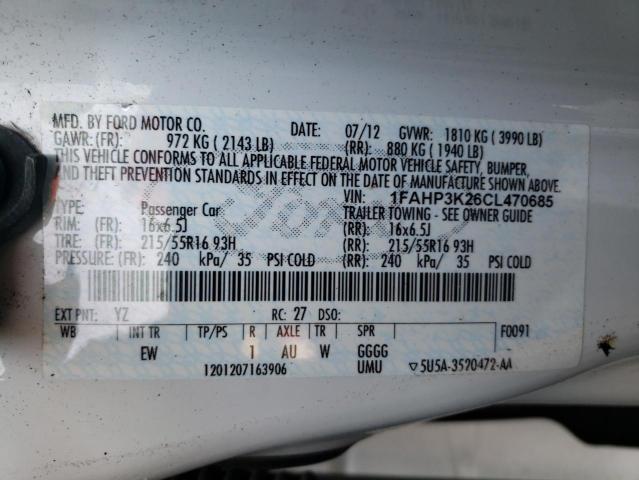 Photo 10 from auction – 2012 FORD FOCUS SE with VIN 1FAHP3K26CL470685
