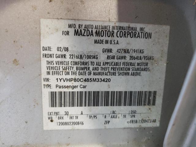 Photo 10 from auction – 2008 MAZDA 6 I with VIN 1YVHP80C485M33420