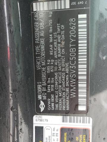 Photo 10 from auction – 2011 MINI COOPER S with VIN WMWSV3C50BTY20628