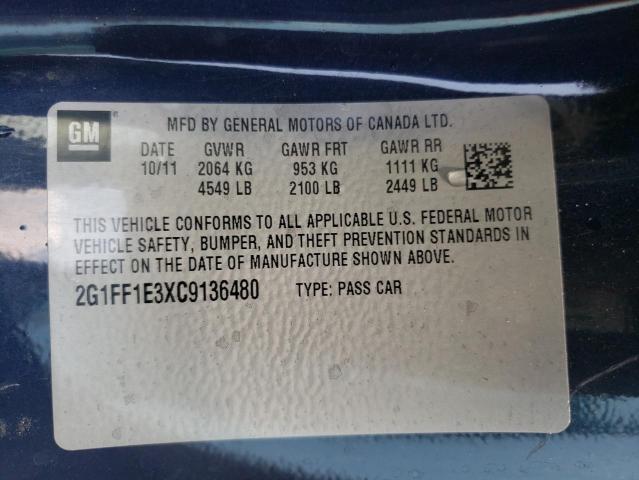 Photo 10 from auction – 2012 CHEVROLET CAMARO LT with VIN 2G1FF1E3XC9136480