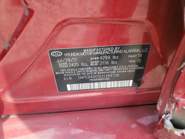 Photo 10 from auction – 2012 HYUNDAI SONATA GLS with VIN 5NPEB4AC0CH344726