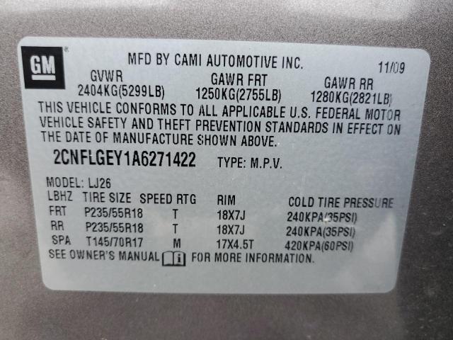 Photo 10 from auction – 2010 CHEVROLET EQUINOX LT with VIN 2CNFLGEY1A6271422