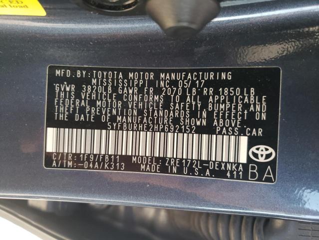 Zdjęcie 10 z aukcji – 2017 TOYOTA COROLLA L z VIN 5YFBURHE2HP692152