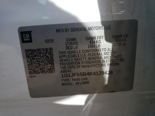 Photo 10 from auction – 2019 CHEVROLET SONIC PREM with VIN 1G1JF5SB4K4129426