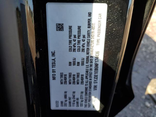 Photo 10 from auction – 2022 TESLA MODEL 3 with VIN 5YJ3E1EB6NF174436