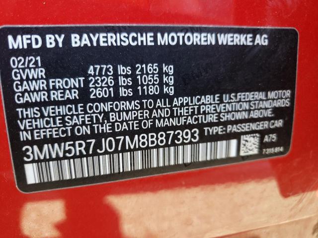 Photo 10 from auction – 2021 BMW 330XI with VIN 3MW5R7J07M8B87393