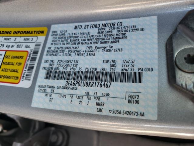 Photo 10 from auction – 2019 FORD FUSION SE with VIN 3FA6P0LU8KR176467
