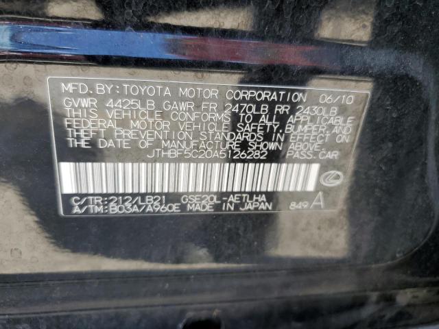 Photo 10 from auction – 2010 LEXUS IS 250 with VIN JTHBF5C20A5126282