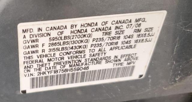 Photo 10 from auction – 2006 HONDA PILOT EX with VIN 2HKYF18756H559046