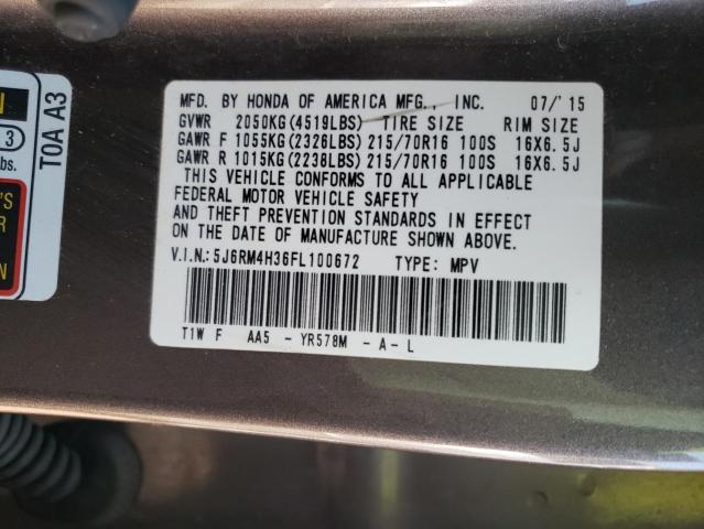 Photo 10 from auction – 2015 HONDA CR-V LX with VIN 5J6RM4H36FL100672