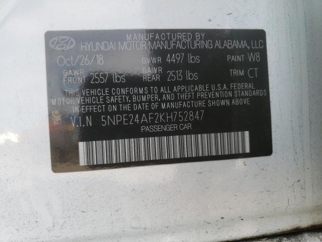 Photo 10 from auction – 2019 HYUNDAI SONATA SE with VIN 5NPE24AF2KH752847