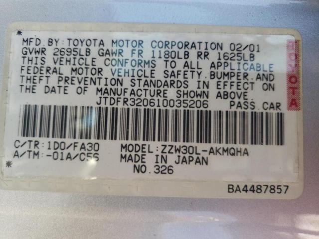 Photo 10 from auction – 2001 TOYOTA MR2 SPYDER with VIN JTDFR320610035206