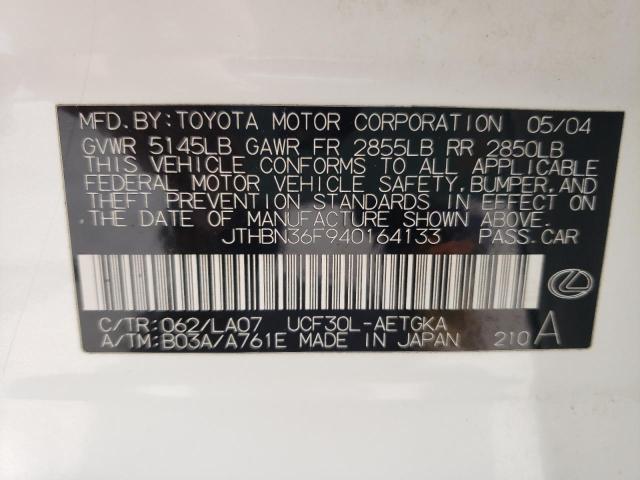 Photo 10 from auction – 2004 LEXUS LS 430 with VIN JTHBN36F940164133
